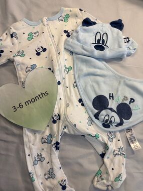 Disney Baby - 3 piece Blue and White Footie Set with Hat